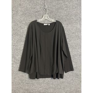 Susan Graver Women Pleated Front Blouse Plus Size 2X Black Office Career Minimal